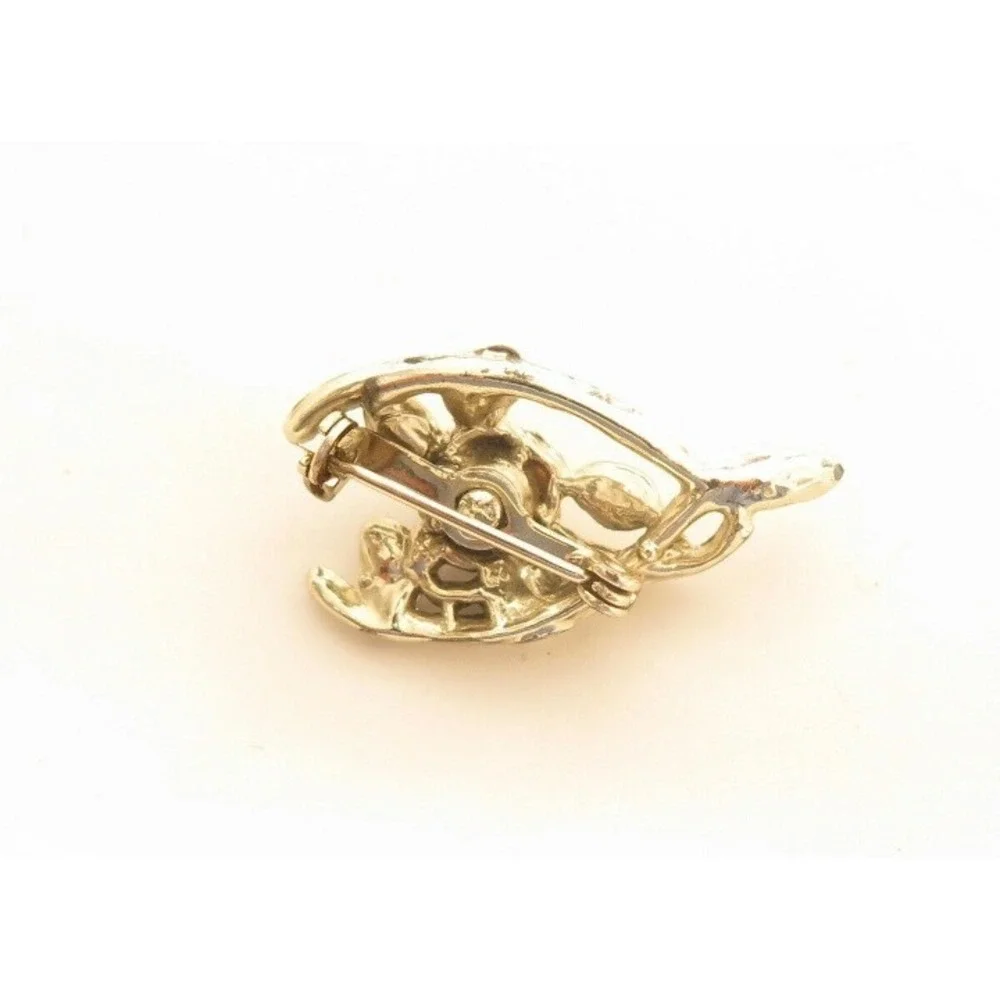 Vintage Pale Gold Toned Silver Lucky Wishbone‎ Pin Brooch